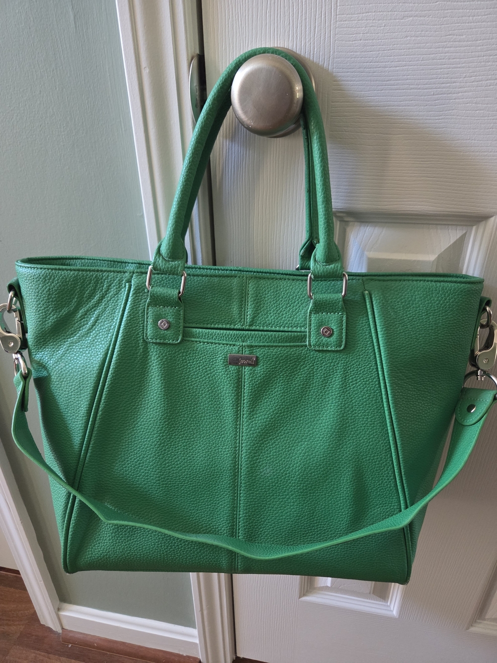 Jewell Green Pebbled Tote Bag with Top Handles & Matching Wallet - Picture 2 of 4